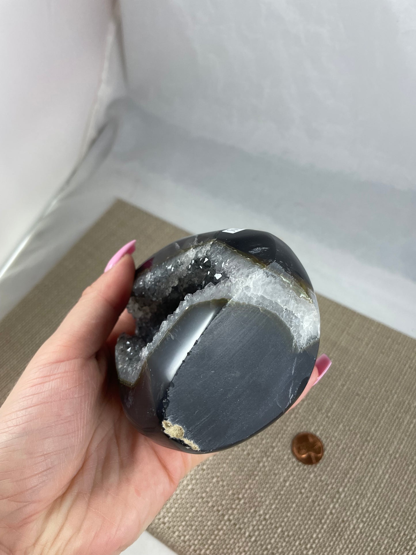 Black Agate with Quartz Geode