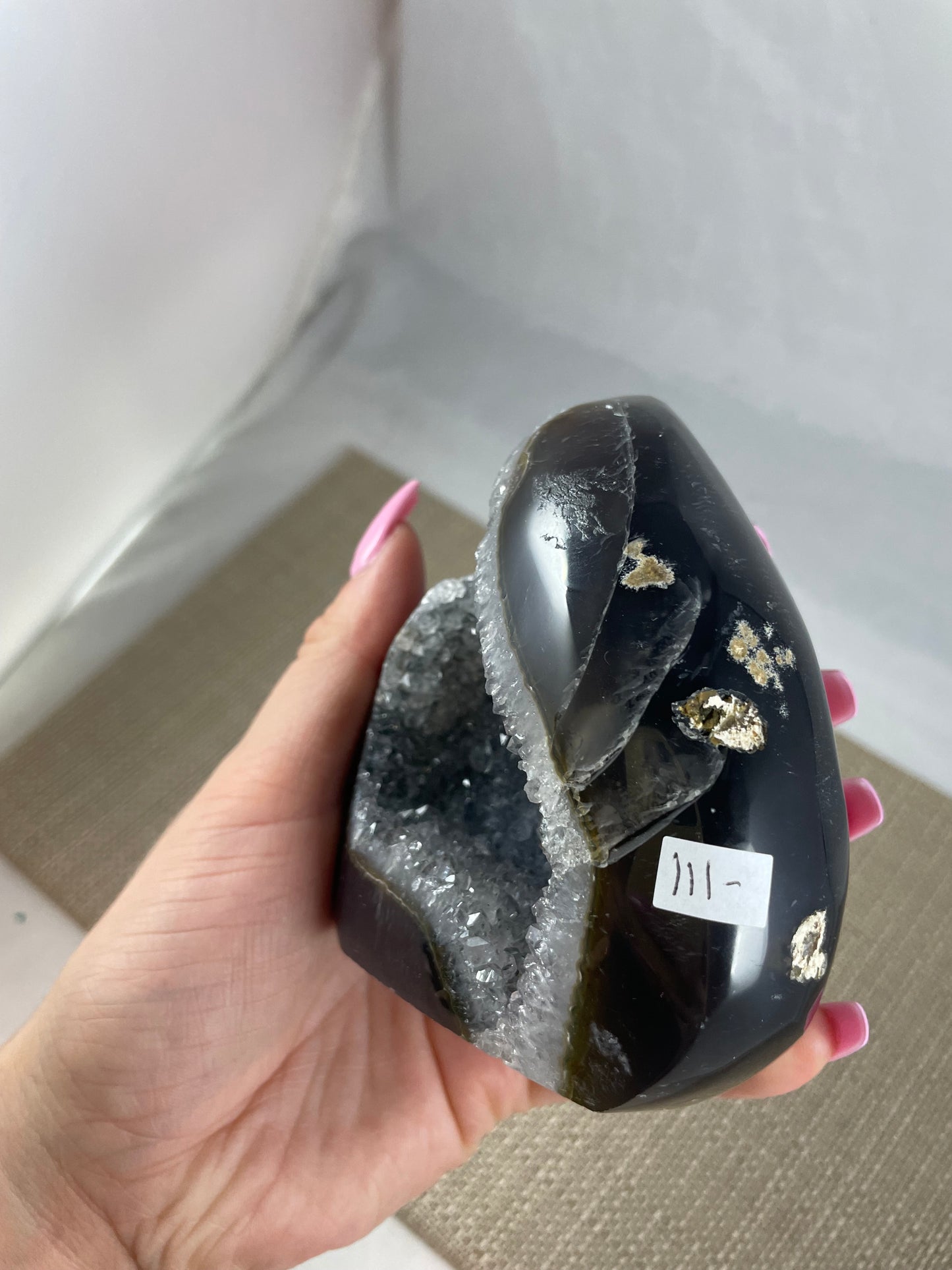 Black Agate with Quartz Geode