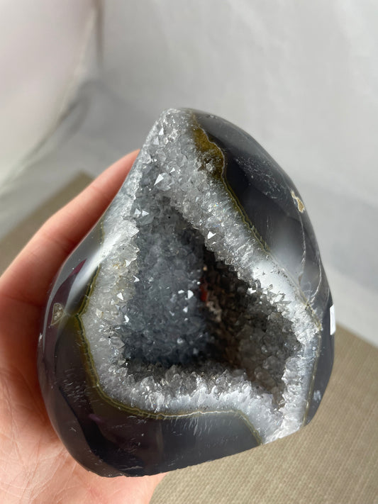 Black Agate with Quartz Geode