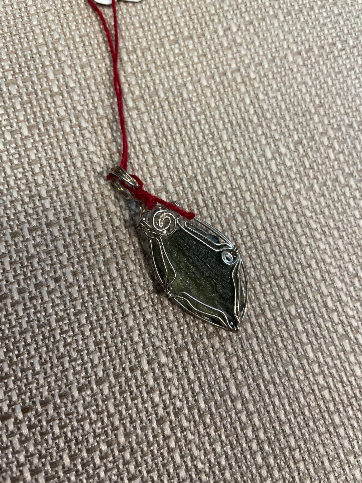 Moldavite Wire Pendant with Herkimer Diamond