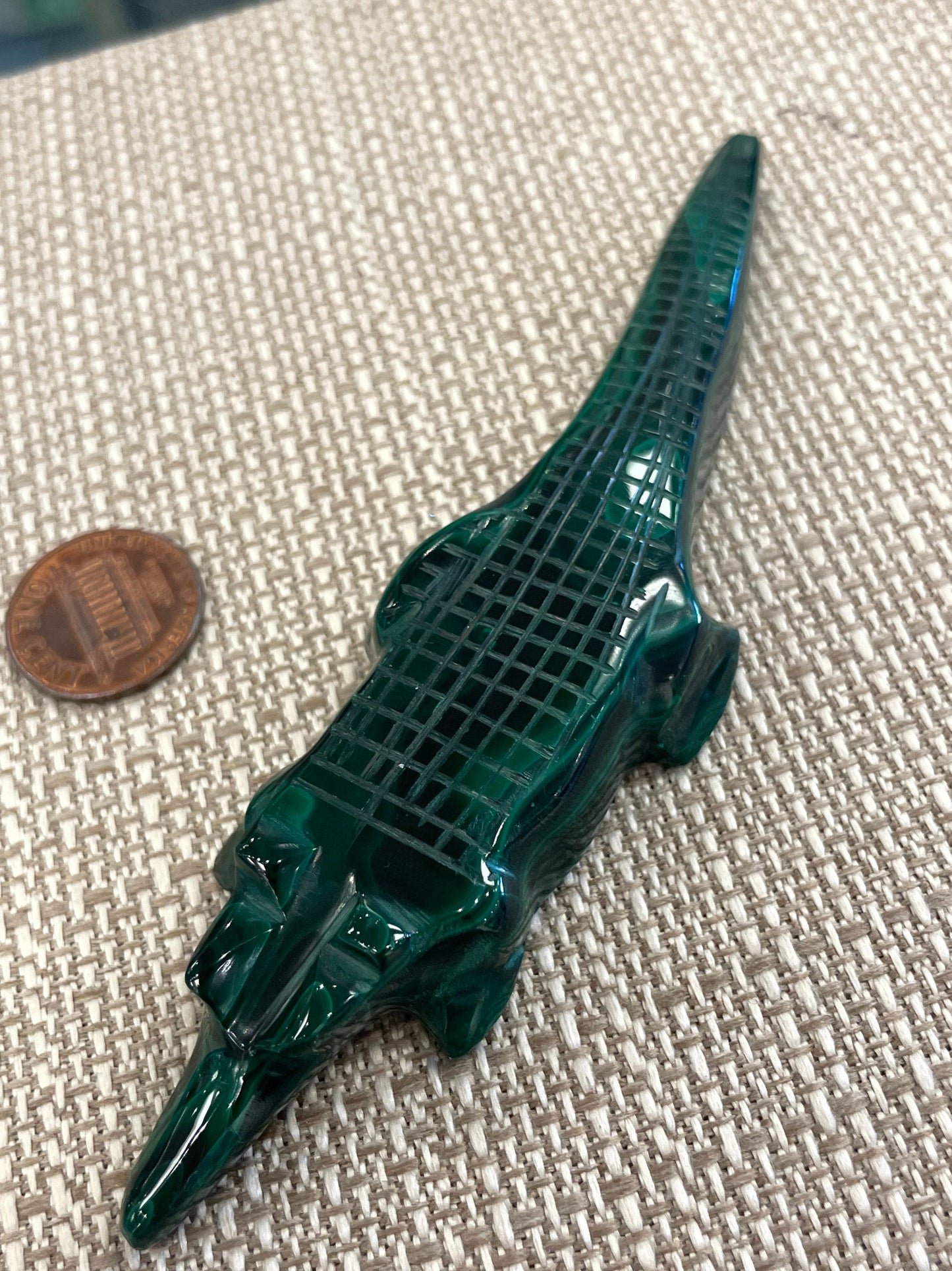 Malachite Alligator Figurine