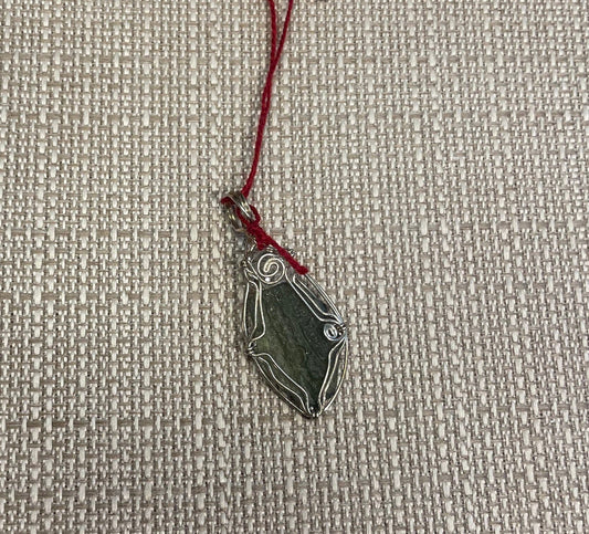 Moldavite Wire Pendant with Herkimer Diamond