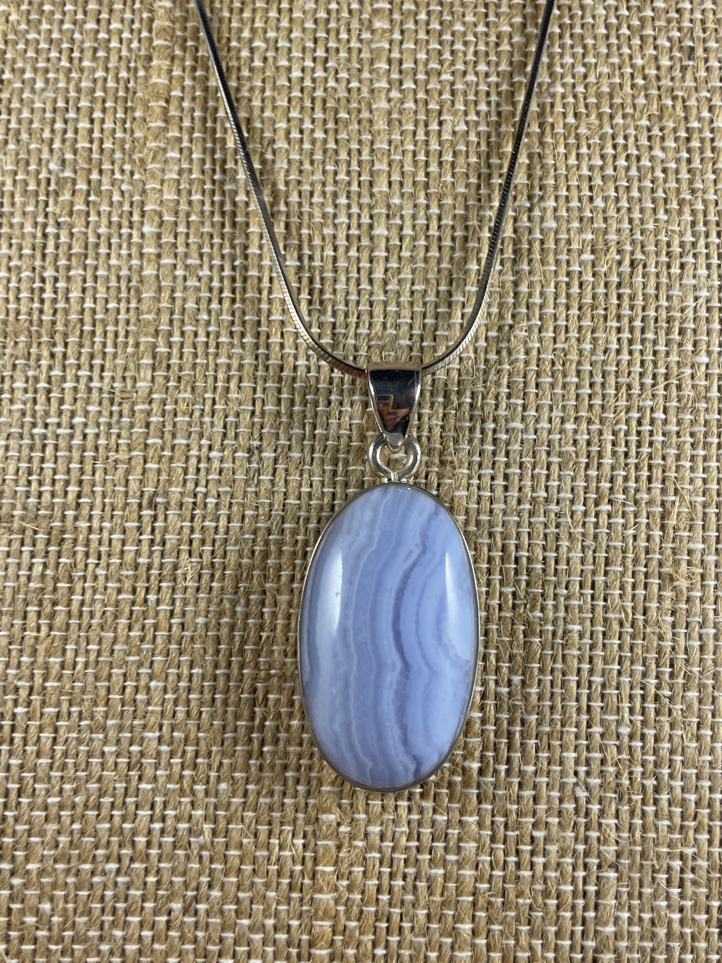 Blue Lace Agate Sterling Silver Pendant