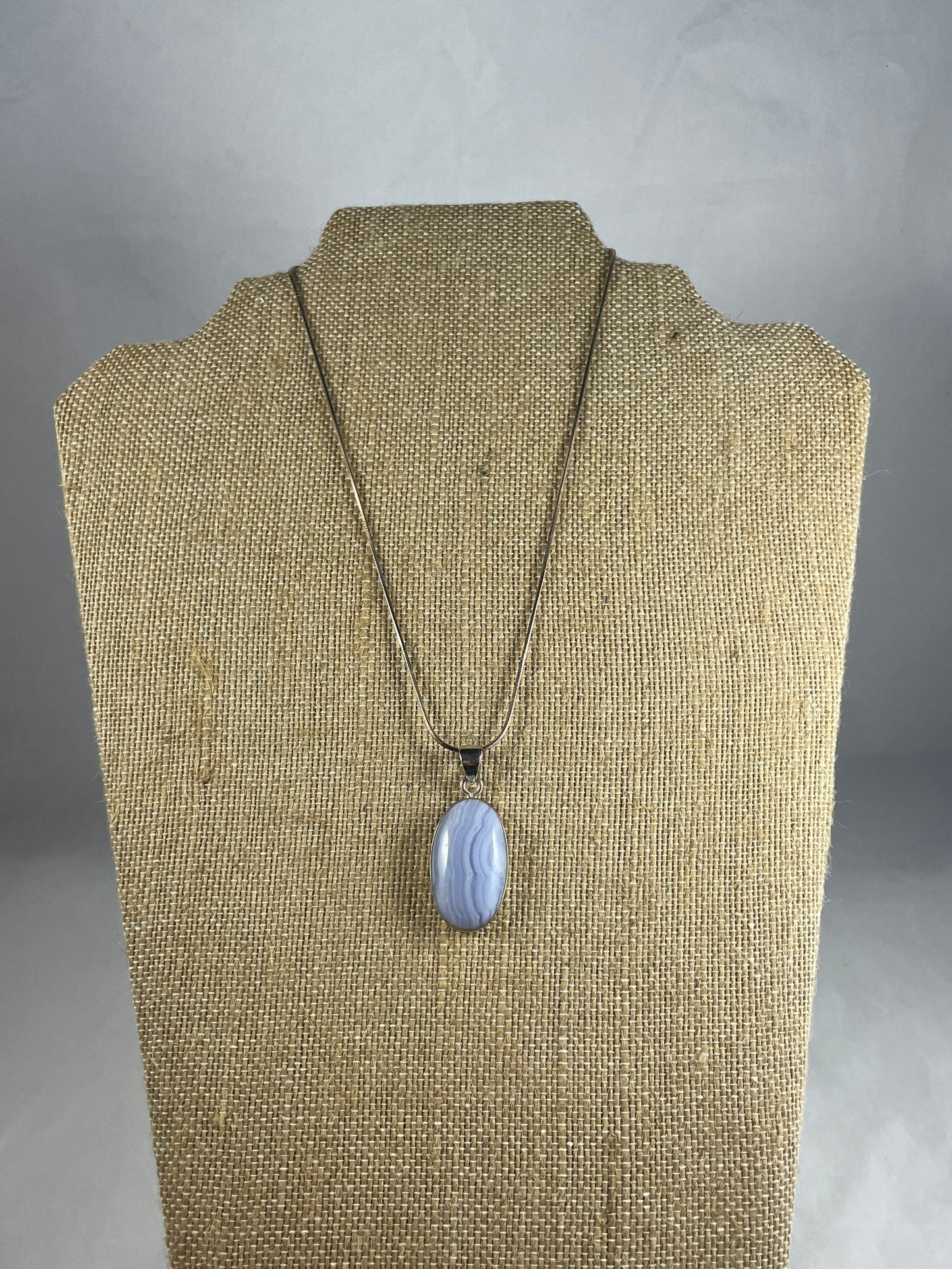 Blue Lace Agate Sterling Silver Pendant