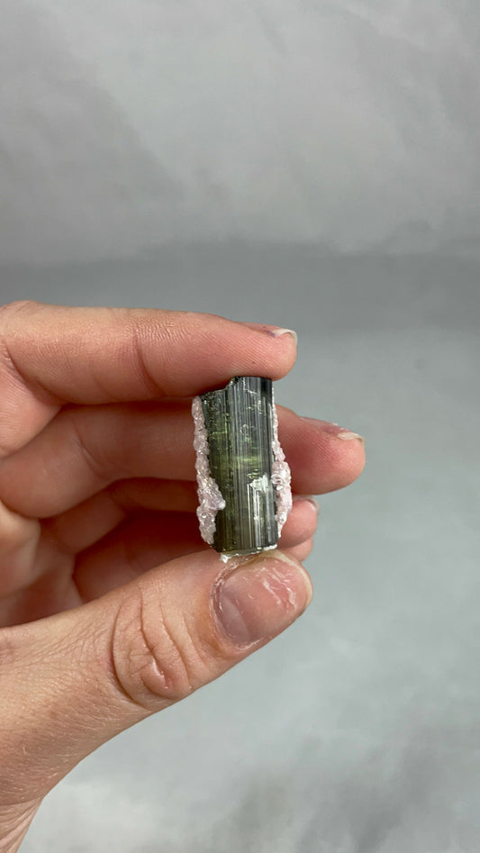 Green Tourmaline with Lepidolite